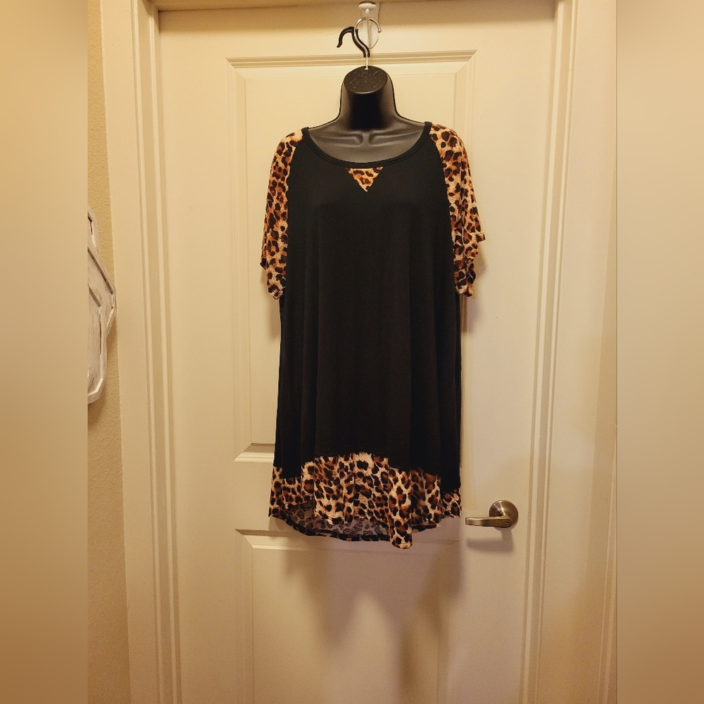 Black & Animal Print Plus Boutique Blouse